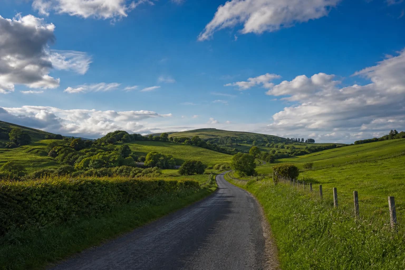 A scenic Ayrshire country road through green Scottish farmland