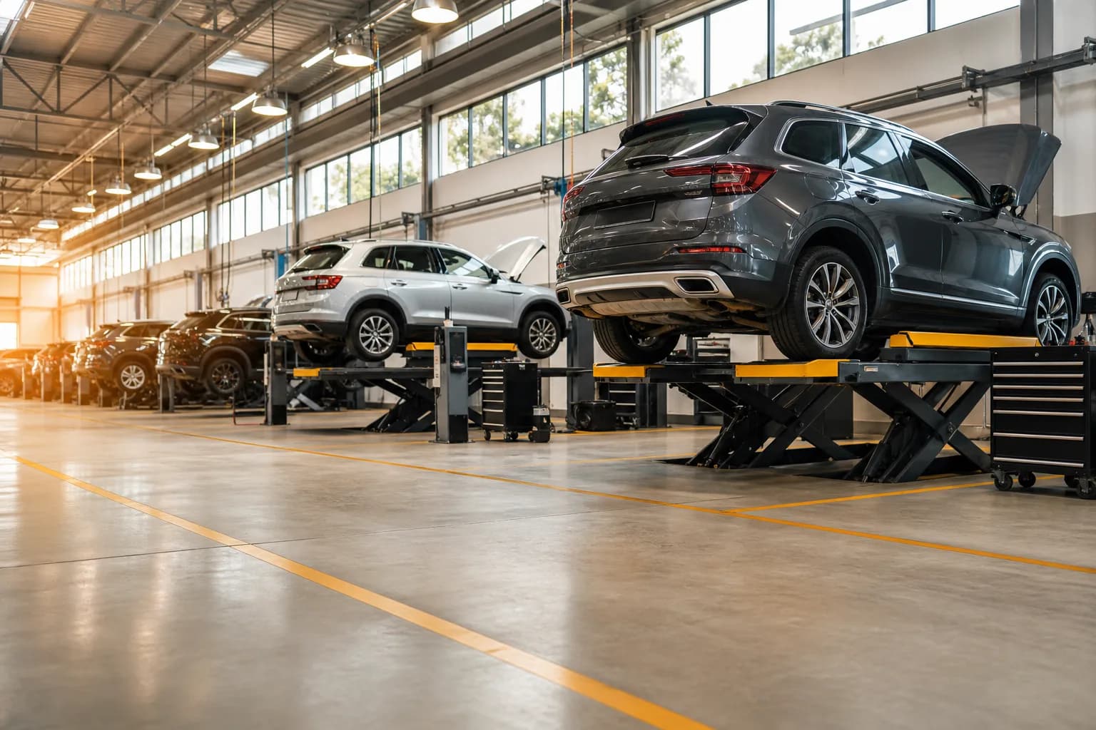 Car service bays inside the MechTronic workshop in Kilmarnock
